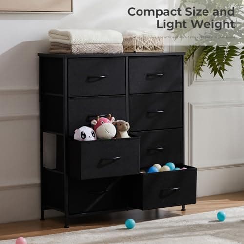 Sweetcrispy Dresser, Dresser for Bedroom Drawer Organizer Storage Drawers, Fabric Storage Tower with 8 Drawers, Chest of Drawers with Steel Frame, Wood Top for Living Room, Closet,Black 8