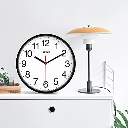 HIPPIH Clock Black Wall Clock Silent Non Ticking Quality Quartz - 10 Inch Round Easy to Read for Home Office & School Decor Clock 6