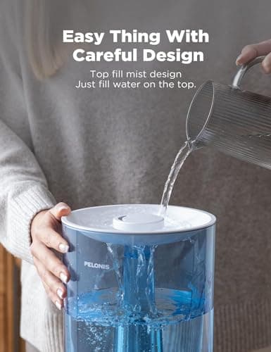 Pelonis Warm and Cool Mist Humidifiers for Bedroom Large Room Home and Baby | Ultrasonic Cool and Warm Mist Humidifier for Plants | Essential Oil Diffuser|4L Tank| Night Light| White 8