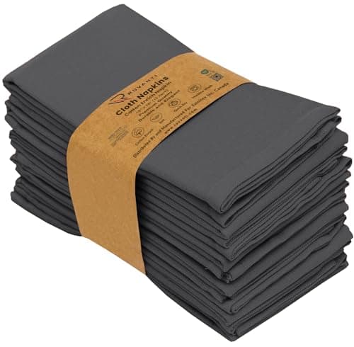 Ruvanti Cloth Napkins Set of 12, 18x18 Inches Napkins Cloth Washable, Soft, Durable, Absorbent, Cotton Blend. Table Dinner Napkins Cloth for Hotel, Lunch, Restaurant, Weddings, Parties - Dark Grey 9