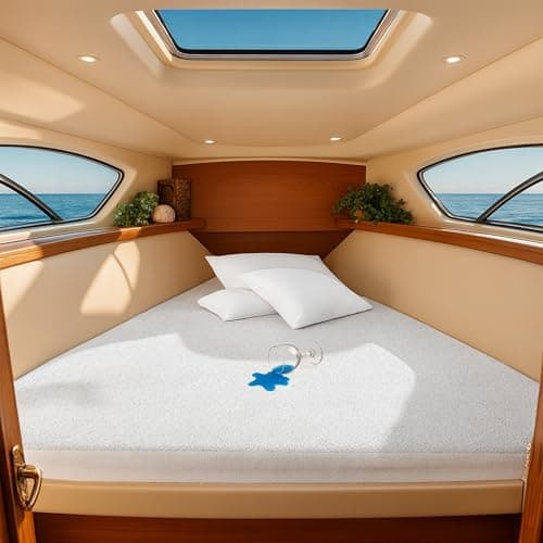 SGI Bedding Waterproof V Berth Mattress Protector 88" Head x 82” Length x 20"Foot – 15" Deep Pocket, 360° Fitted Style Mattress Pad Cover, Soft Noiseless & Breathable Cover for Boat – White