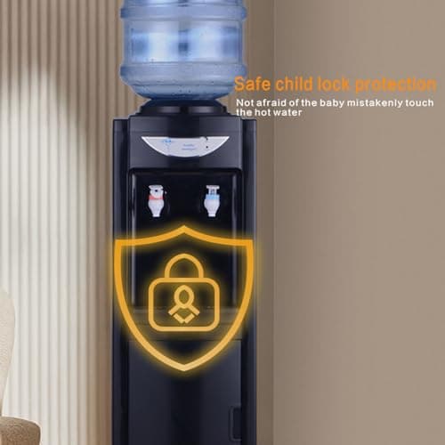 5 Gallon Top Loading Hot/Cold Water Cooler Dispenser with Child Safety Lock & Storage Cabinet, Removable Drip Tray for Kitchens, Indoor Home Office Use Black 6