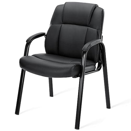 DUMOS Reception Chair with Padded Arms - Executive Leather Waiting Room Chairs Office Guest Chair No Wheels for Conference Room Lobby Side, Black