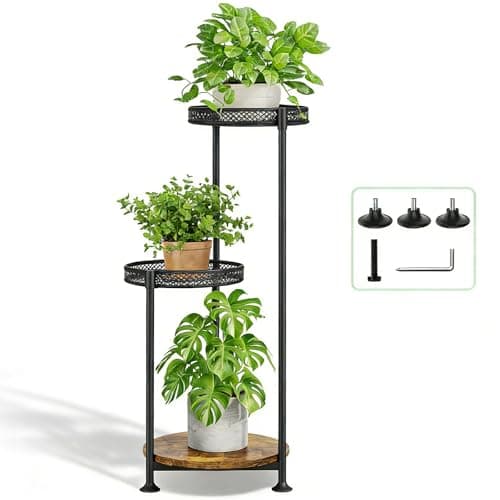 Atpddpey 3 Tier Large Plant Stand Indoor Outdoor Clearance 10in Wide Metal Wood Plant Stand for Multiple Plants Black Tall Narrow Plants Display Organizer for Corner Living Room Porch Patio Garden Office