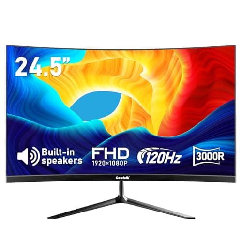 Gawfolk 24.5 Inch Gaming Curved Monitor Built-in Speakers, 3000R 120Hz PC Screen Full HD 1080P, HDMI 2.0, VGA, Wall Mount Compatible 75 * 75mm