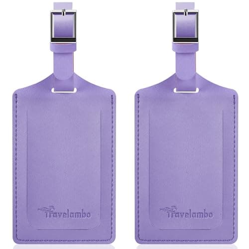 Travelambo Luggage Tags for Suitcases Faux Leather Privacy Protection 2 Pack Bag Tags Travel Accessories Essential, Classic Purple