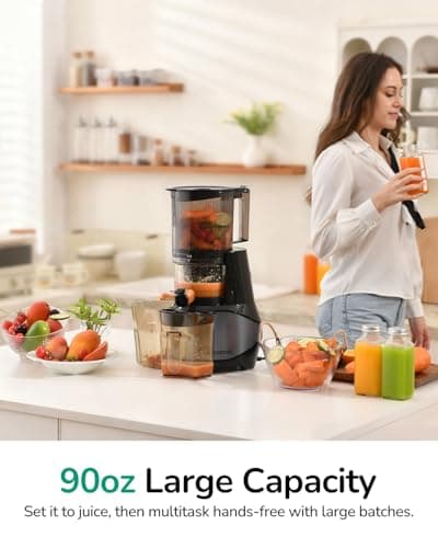 Canoly C09 Cold Press Juicer, 6" Extra Wide Feed Chute, 3-IN-1 Strainers (Juice & Sorbet & Nut Milk), Powerful AC Brushless Motor, Self Precut System, Juicer Machines with BPA-Free (Premium Black) 7