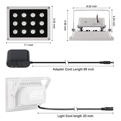 Univivi IR Illuminator, 850nm 12 LEDs Wide Angle IR Illuminator for Night Vision, Waterproof LED Infrared Light with 12V DC Power Adapter for IP Camera, CCTV Security Camera 5
