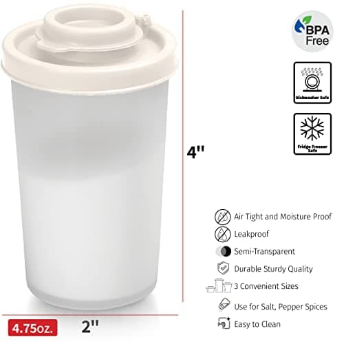 SIGNORAWARE Salt and Pepper Shakers Moisture Proof Set of 2 Large Salt Shaker to go Camping Picnic Outdoors Kitchen Lunch Boxes Travel Spice Set Clear with White Lids Plastic Airtight Dispenser 6