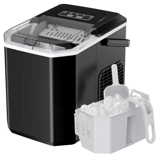Ice Maker Countertop, Portable Ice Machine with Carry Handle, Self-Cleaning Ice Makers with Basket and Scoop, 9 Cubes in 6 Mins, 26 lbs per Day, Ideal for Home, Kitchen, Camping, RV, Black