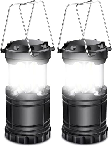 EXTRASTAR 2 Pack LED Battery Operated Lights, Portable Survival Battery Powered Lamp, Camping Lantern, Suitable for Hurricane, Emergency, Storm, Outages, Outdoor Collapsible Lanterns, Black