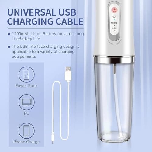 Water-Flosser-Cordless-Teeth-Cleaner MAKJUNS Water Dental Flosser with 3 Modes 4 Jets Rechargeable IPX7 Waterproof for Travel Home Braces(White) 7