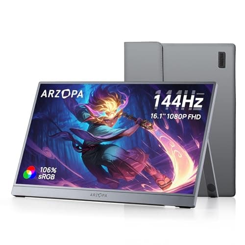 ARZOPA 16.1'' 144Hz Portable Gaming Monitor, 106% sRGB 1080P FHD Kickstand Portable Monitor with HDR, Ultra Slim, Eye Care, External Second Screen for Laptop, PC, PS5, Mac, Xbox-Z1FC Gray