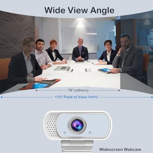 1080p White Webcam with Microphone, USB Web Camera 110-Degree View Angle Computer Camera,Webcam Tripod/Privacy Cover/USB C Adapter Include,Plug and Play Web Cam for Video Conferencing Streaming 5