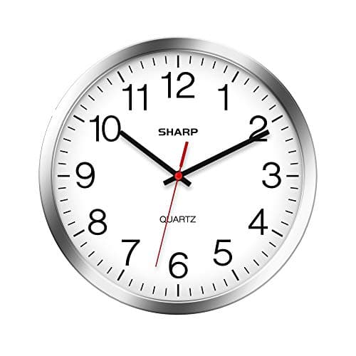 Sharp Wall Clock – Silver/Chrome, Silent Non Ticking 10 Inch Quality Quartz Battery Operated Round Easy to Read Home/Kitchen/Office/Classroom/School Clocks, Sweep Movement