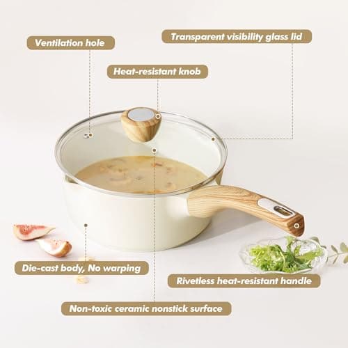 SENSARTE Ceramic Nonstick Sauce Pan with Lid, 1.5 Quart Small Saucepan, White Cooking Pot with Stay Cool Handle, Non toxic Kitchen Sauce Pot, Non stick Saucier Pan, Induction Pot, PFOA PTFE PFAS Free 8