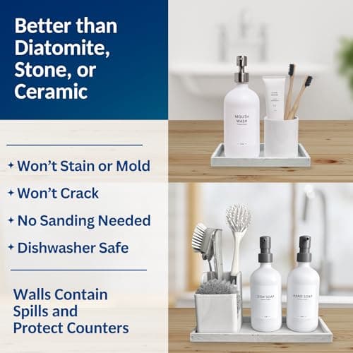 Spacewiser Countertop and Vanity Tray - 2 PC (11” and 7”) Shatterproof Silicone Kitchen and Bathroom Trays for Counter, Kitchen Soap Dispenser Tray, Vanity Trays for Bathroom, Perfume Key Tray 5