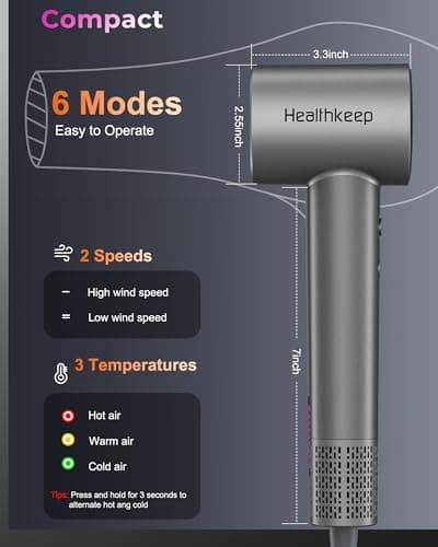 Ultimate Tech Turbo Hair Dryer – 1,500 W Brushless 110,000 RPM Motor • 20 m/s High‑Velocity Airflow • 200M Negative Ion Hydration • Whisper‑Quiet ≤78 dB • Includes Concentrator & Diffuser 9