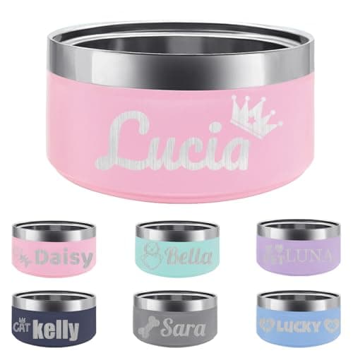 Personalized Stainless Steel Dog Cat Bowl with Name,Customized Laser Engraved Pet Bowl Non Slip for Water and Food 25oz,40oz,53oz(Pink)