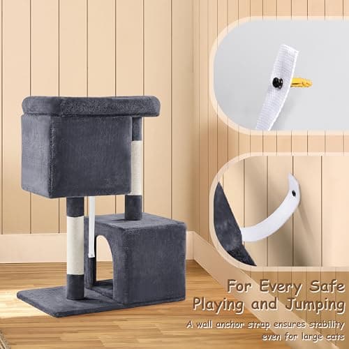 Yaheetech 33.5in Cat Tree Tower for Indoor Cats w/2 Cozy Plush Condos, Oversized Perch & Sisal Scratching Posts, Stable Cat Stand House for Large Cats & Pets 5