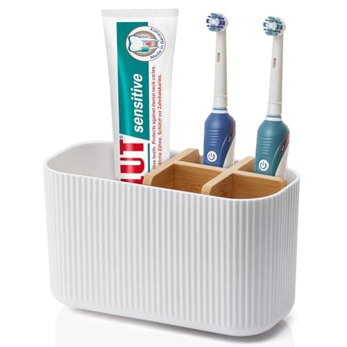 GFWARE White Toothbrush Holder - Bamboo Toothbrush Holders for Bathrooms Electric Toothbrush Holder Organizer Kids Toothbrush Holders for Bathrooms Countertop