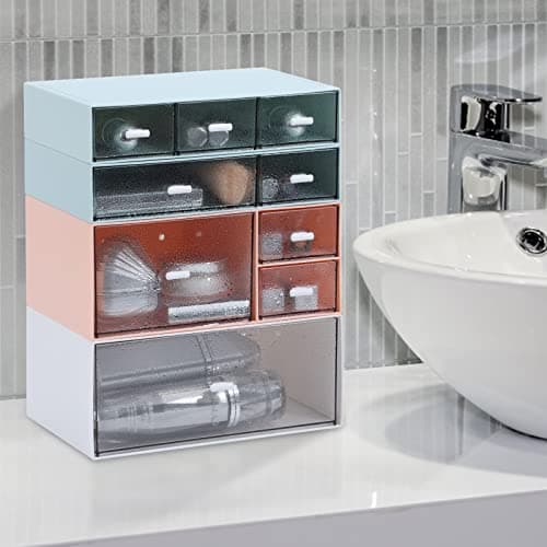 OSteed Desk Craft Organizer and Storage with 7 Flat Drawers, Stackable Plastic Desktop Accessories & Workspace Organizer for Office Stationary, Makeup Skincare, Sanitation Supplies, White 7