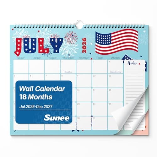 SUNEE Calendar 2024-2025- 18 Months Wall Calendar Oct. 2024 - Mar. 2026, 14.5"x11.5" Big Grid Hanging Calendar with Note for Organizing & Planning, Cute