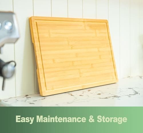 Bamboo Cutting Board for Kitchen, 18" Large Wood Charcuterie Cheese Board, Wooden Chopping Block with Side Handles and Juice Grooves 5