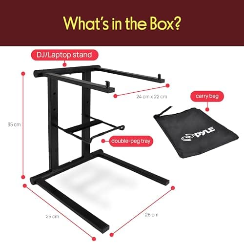 Pyle Portable Folding Laptop Stand - Foldable Laptop Stand with Adjustable Height, Secondary Accessory Tray for iPad, Tablet, DJ Mixer, Workstation, Gaming, Home Use and Carrying Bag Included 7