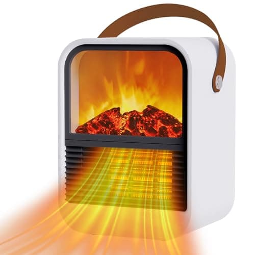 ZJFLNZYC Portable Mini Electric Fireplace Heater,Small Room Space Heaters for Indoor Use with 3D Flames,PTC Ceramic Heater, Desk Space Heater for Bedroom,Bathroom and Office Quiet Small(White)