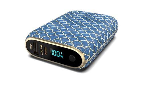 Halo RapidPack 10K DLX Power Bank | USB & USB-C Fast Charging for Multiple Devices, Smart Phones & Tablets, Synthetic Leather Wrapped, Portable Battery Charger, TSA Air Travel Approved — Blue