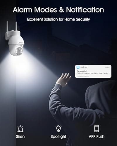 ANRAN 2K Solar Security Camera Wireless Outdoor, 360° Pan/Tilt Color Night Vision, PIR Human Detection, 2-Way Audio, Weatherproof, Compatible with Alexa, 2.4GHz WiFi Only 6