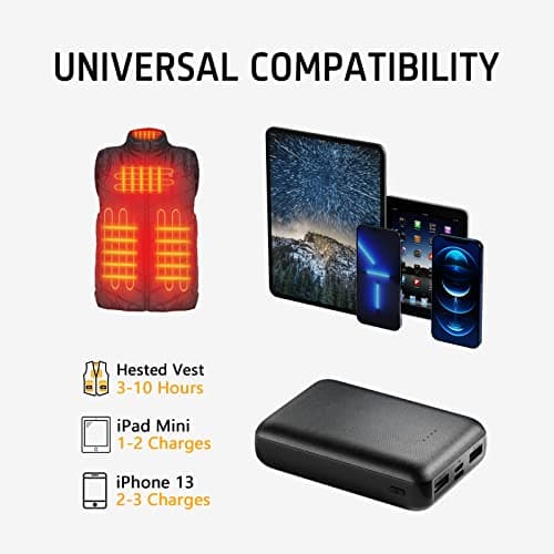 Whsahans 5V 2A Rechargeable Battery Pack for Heated Vest 10000mah Heated Jacket Battery Power Bank for Heated Vests Heated Jackets Heated Hoodies for Men Women(No DC Port, Not Suit for 7.4v) 5