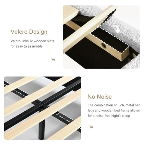 BarnFurin Queen Bed Frame,Cloud Boucle Upholstered Platform Bed Frame with Headboard, Modern Style, Soft Rounded Corners, No Box Spring Required, Easy Assembly, White 7