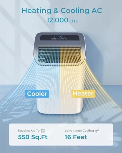 EUHOMY Portable Air Conditioners 12,000 Btu, 4 in 1 Portable Cooling AC with Heat, Dehumidifier, Fan Modes, Quiet Stand-up AC with 46dB Low Noise & Sleep Mode for Bedrooms, room up to 550 Sq.Ft 2