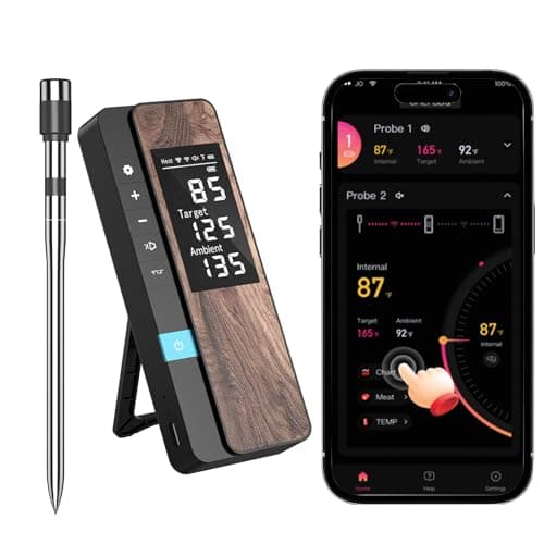 AI Smart Wireless Meat Thermometer, 10X Enhanced Signal and Stability, with High-Accuracy Sensors, Standalone Display Base, Instant Read LCD & App Control for Kitchen,BBQ,Oven,Grill,Air Fryer