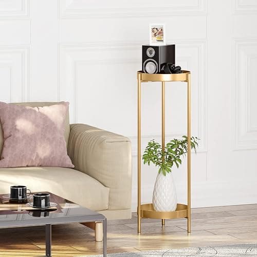 Philodwell Metal Gold Tall Plant Stand Indoor or Outdoor - 30 inch 2 Tier Modern Corner Planter Shelf Rack with 2 Removable Display Shelves(10 inch) for Bedroom Living Room Balcony 6