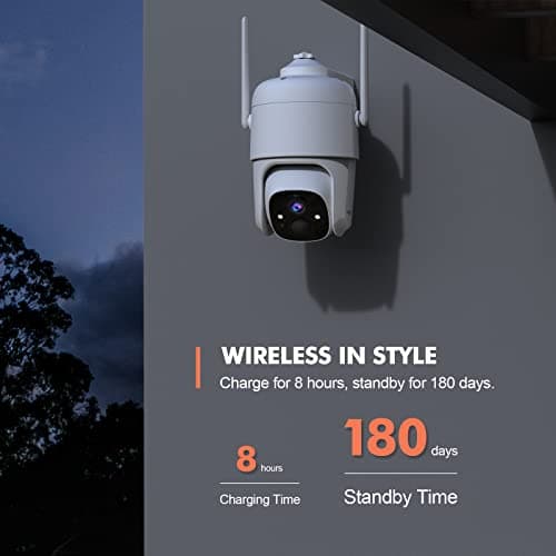 Dzees 360° PTZ Security Cameras Wireless Outdoor WiFi, 2K Battery Powered Home Security Camera Indoor, Spotlight & Siren, Color Night Vision, 2-Way Talk, AI Motion Detection, IP66 2-Pack 8