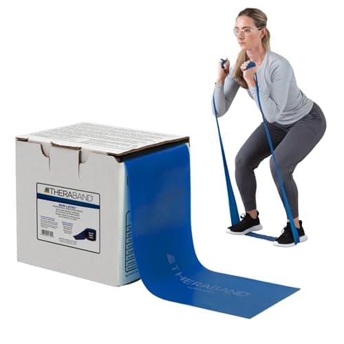 THERABAND Resistance Band 25 Yard Roll, Extra Heavy Blue Non-Latex Professional Elastic Bands For Upper & Lower Body Exercise, Physical Therapy, Pilates, Rehab, Dispenser Box, Level 5