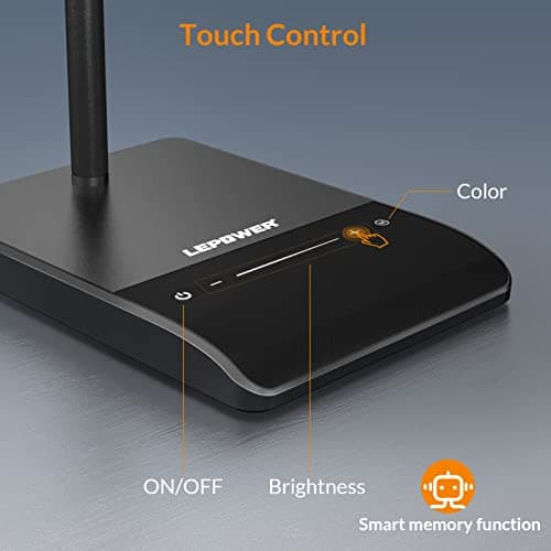 LEPOWER Desk Lamp, 800LM LED for Home Office, 12W Reading for Desk, Eye-Caring Light, Touch Table Gooseneck Lamp, 50 Lighting Modes, Bright for Bedroom, Study (Black) 7