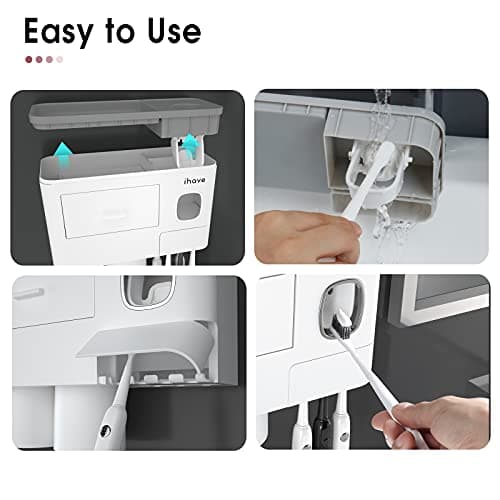 iHave Toothbrush Holders for Bathrooms, 2 Cups Toothbrush Holder Wall Mounted with Toothpaste Dispenser - Large Capacity Tray, Cosmetic Drawer - Bathroom Decor & Bathroom Accessories 7