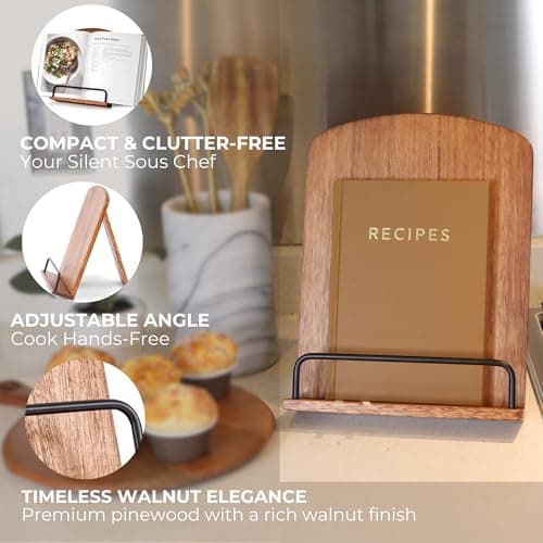 Beautiful Cookbook Stand for Your Kitchen Counter - Solid Wood Stand Easily Keeps Cook or Recipe Books Open for Convenient Cooking - Perfectly Fits Your iPad/Tablet and Enhances Any Kitchen Decor 9
