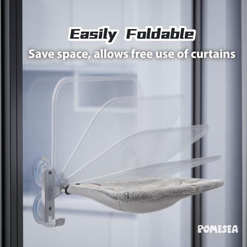 Cordless Cat Window Perch for Large Cats, Glow in The Dark Cat Window Hammock with Hook Design, Easy to Assemble, Foldable Window Seat for Cats Inside, Gray L 7