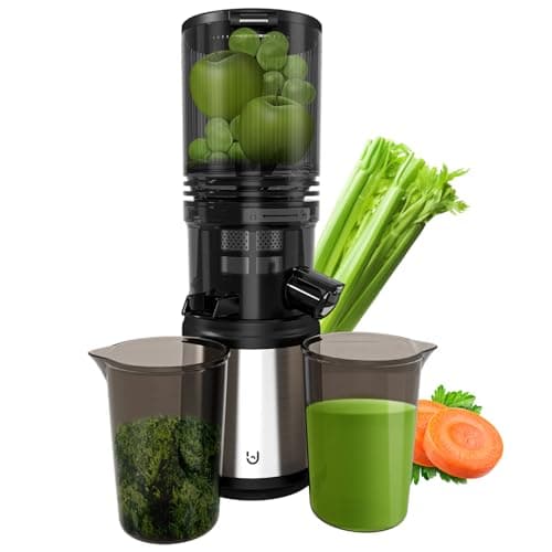 Masticating Juicer Machines, 5.3" Inch Feeding Chute Supports Whole Fruits and Vegetables，350W Slow Cold Press Juicer，Easy to Clean,Grey