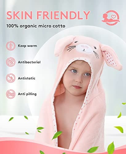 TBEZY Hooded Towel for Kids 100% Cotton Ultra Soft with Unique Animal Design Large for Infants 3-10 Years (Bunny) 5
