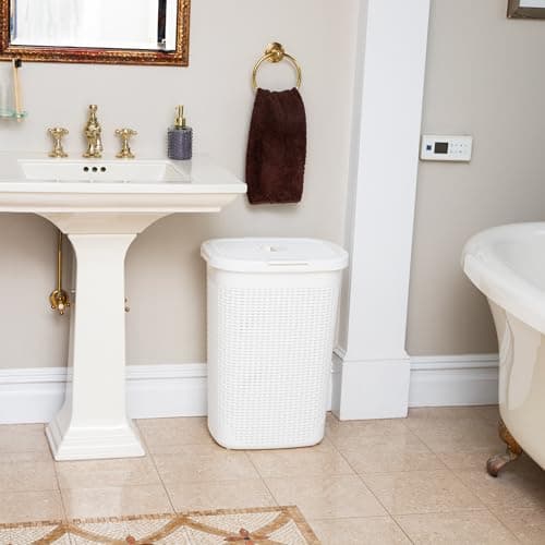 Mind Reader Slim Laundry Hamper with Lid, 60L Tall Clothes Basket, Narrow Tapered Design for Bathrooms, Closets and Laundry Rooms, Plastic, White 6