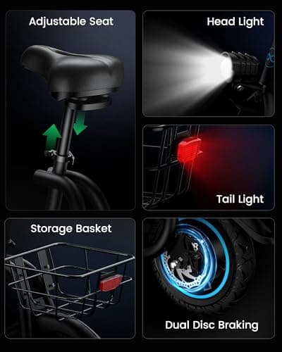 AWWSCOOTER C1 Electric Scooter with Seat for Adults, 450W Motor, 20-Mile Range, 16 MPH, Foldable Commuter E-Scooter with Basket for Grocery, Pets, and Daily Commute– Classic Black 5