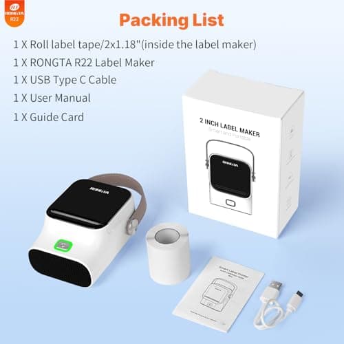 Rongta Bluetooth Label Maker Machine with Tape, Thermal Label Printer for Office, Small Business Essentials, Home Organization, Portable Inkless Sticker Label Maker with 2x1.18 inch Labels 8