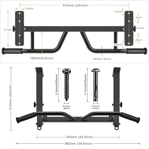 SELEWARE 24" Adjustable Ceiling Mounted Pull Up Bar - Multifunctional Chin Up Bar with Multi-Angle Grip, Heavy-Duty Steel Construction, and Accessory Attachment Rings - Ideal for Full Body Workouts 6
