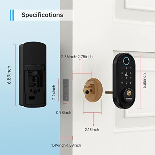 Smart Front Door Lock Set: SMONET Keyless Entry Door Lock Deadbolt with Handle Set Keypad Fingerprint Locks Alexa Electronic Digital Locksets with Bluetooth APP/IC Cards/Auto Lock, Matte Black 8